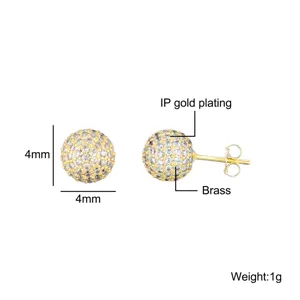 Sparkling pave cz stud earrings, 4mm round gold plated brass minimalist daily jewelry for women.