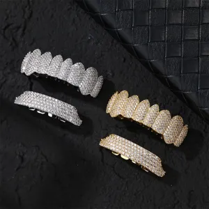 Hip hop grillz teeth jewelry with micro-inlaid cubic zirconia for trendy party wear