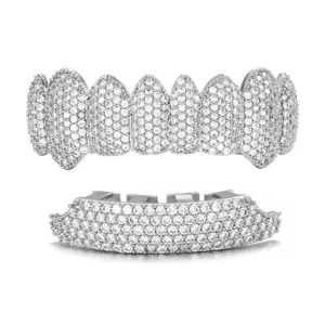 Iced out micro pave cubic zirconia hip hop grillz set for men and women grill jewelry.