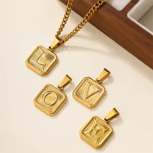 Hip Hop Gold Stainless Steel Initial Pendant Necklace For Men Women Alphabet Square Tag Statement Chain Necklace Jewelry