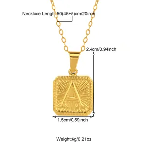 Detailed view of the gold initial letter A pendant necklace with precise dimensions and length.
