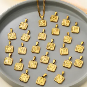 Gold stainless steel alphabet letter pendant necklace detail, initial jewelry for men and women.