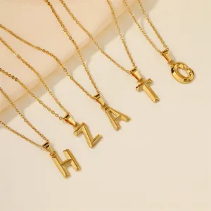 Collar con colgante de letra inicial de acero inoxidable, joyería dorada para mujer.