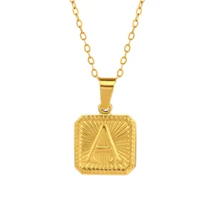 Gold stainless steel initial letter pendant necklace for men hip hop jewelry piece.