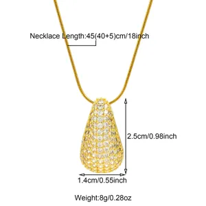 Collier pendentif goutte acier doré strass, chaîne de clavicule élégante pour femmes.