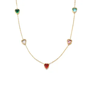 Collier pendentif cœur coloré en acier titane rétro de mode femmes chaîne clavicule élégante