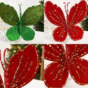 Navidad terciopelo brillo mariposa decoración picos de árbol corona adornos colgantes