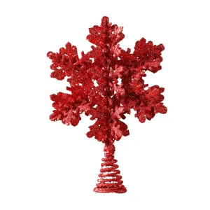 Red glitter snowflake Christmas tree topper with spiral base for holiday party decor main