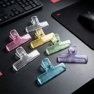 Wide-mouth colorful translucent plastic clips, ideal for office document sorting and home storage.