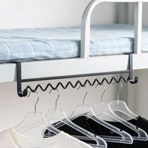 Dormitory bunk bed side wave hanging hook detail showing multi slot clothes storage rack.