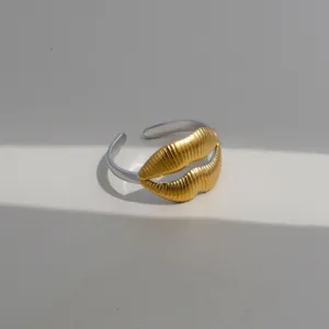 Edelstahl Gold Silber zweifarbig Lippen Ring, Retro Punk offener Band Finger Schmuck Damen.