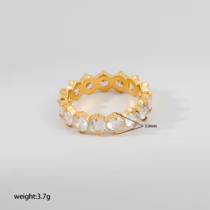 Goldfarbener Edelstahl Zirkon Eternity Ring glänzende funkelnde Zirkonia Damen Schmuck