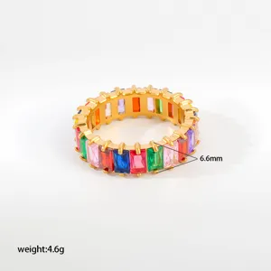 Edelstahl Ring Bunte Zirkonia Süßigkeiten Stil Regenbogen Eternity Ring Damen Schmuck