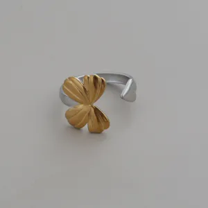 Edler Edelstahl zweifarbiger Schmetterling Ring fur Damen Retro Titan Stahlschmuck
