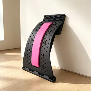 Adjustable back stretcher lumbar support device with massage nodes for spine relaxation and yoga fitness.