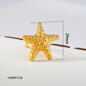 Gold stainless steel starfish ring, bold ocean style open ring for women, 29mm statement.