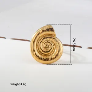 Close-up detail of the gold stainless steel seashell ring, featuring intricate textured spiral design.