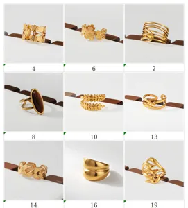 Gold stainless steel stackable ring collection featuring diverse stylish fashion jewelry