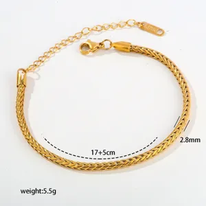 Stainless steel metal chain bracelet detail view, elegant gold finish, 17+5cm adjustable length.