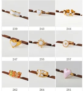 Multistyle gold stainless steel rings detail showcase, stackable fashion finger jewelry assortment.