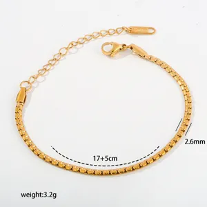Gold stainless steel chain bracelet with extension, minimalist design for daily fashion wear.