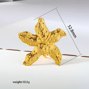 Gold starfish ring European ocean style stainless steel geometric fashion women jewelry piece