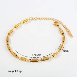 Stainless steel gold color chain bracelet with unique link design, adjustable length 17+5cm.