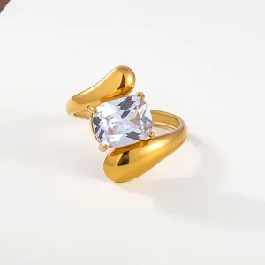 Elegant stainless steel gold-plated wrap ring featuring a stunning cushion-cut cubic zirconia.