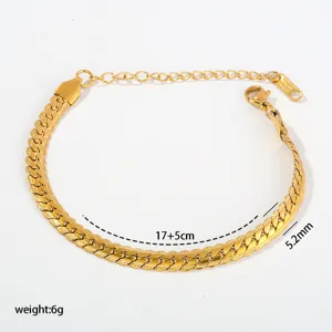 Stainless steel cuban link chain bracelet minimalist jewelry 17+5cm length 5.2mm width
