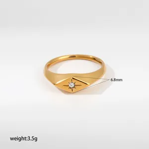 Modischer Edelstahl Retro Sternmuster Siegelring Statement Schmuck fuer Damen Alltag
