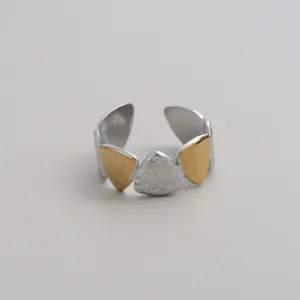 Edelstahl Offener Ring mit Gold und Silber geometrischen Dreieck Motiven Damen.