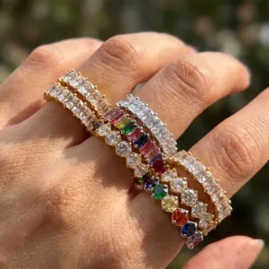 Edelstahl Zirkonia Regenbogen Ring Damen Einfach Bonbonfarbe Eternity Band Leichter Luxus Stapelbarer Schmuck Geschenk Für Damen