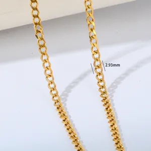 Goldene Edelstahl Kubanische Kette Detail, 2.93mm Breite Mode DIY Schlüsselbeinkette.