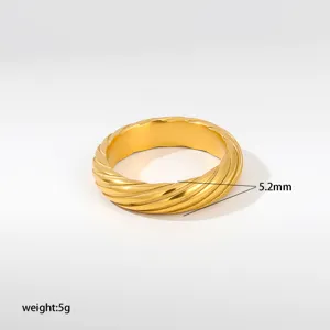 Anillo retorcido de acero inoxidable dorado, estilo vintage texturizado, joya de moda.