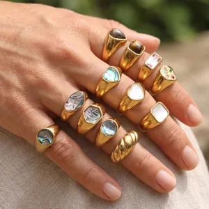 Edelstahl Mode Siegelring Vintage Stil mehrfarbiger Schmuck Damen Statement Ring neu