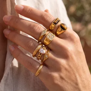 Goldene Statement Stacked Ringe Set Edelstahl Mode Vintage geometrische Fingerringe Damen