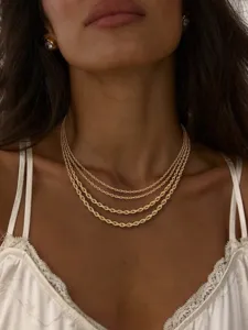 Layered gold rope chain necklace for women, stylish stainless steel clavicle chain jewelry.