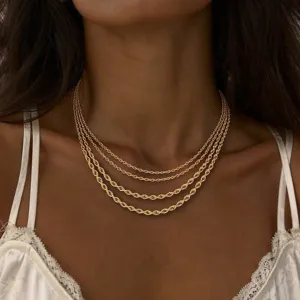 Stainless Steel Rope Chain Necklace Hip Hop Unisex Men Women Jewelry Fashion Accessories Metal Twist Chain Necklaces Gift