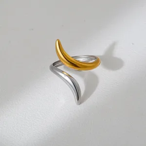 Two-tone open ring stylish modern geometric finger jewelry minimalist stainless steel accessory