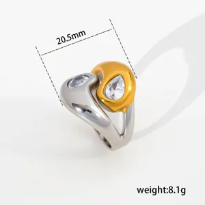 Stainless Steel Zirconia Ring Two-Tone Geometric Finger Ring Fashion Jewelry Detail View