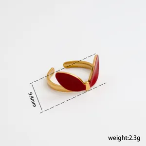 Anillo abierto ajustable de acero inoxidable con esmalte rojo oro moda elegante joyería