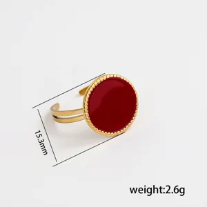 Stainless steel wine red enamel open adjustable ring detail view for women fashion jewelry