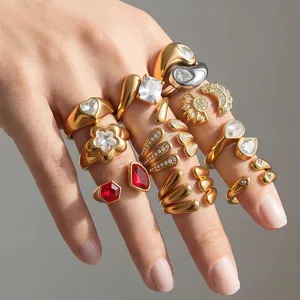 Stunning stainless steel zircon stacking rings set, minimalist luxury fashion jewelry for women.