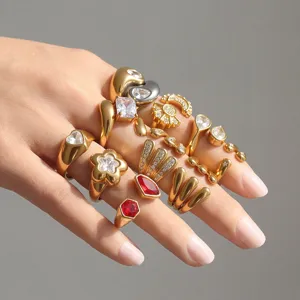 Stainless steel zircon stacking rings fashion hand display main product showcase view