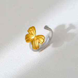 Two-tone butterfly open ring for women trendy fashion stainless steel finger jewelry