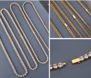 Men hip hop tennis chain necklace iced out micro pave cubic zirconia gold jewelry