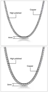 Detailed view of hip-hop tennis necklace featuring micro-paved zirconia and high polished copper.
