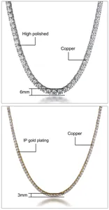 Detail view of hip-hop tennis necklace, showing micro-set zircon, copper and polishing features.