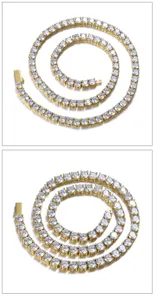Gold tennis chain necklace for men hip hop style sparkling cubic zirconia jewelry design