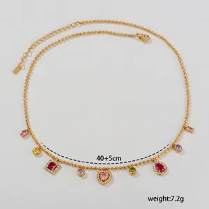 Gouden roestvrij staal kleurrijke zirkonia bedel ketting sleutelbeen sieraden 40cm